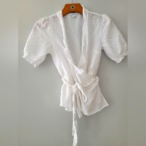 Eyelet belted wrap top